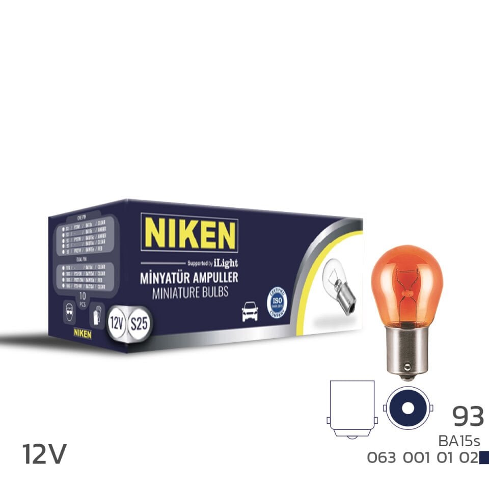 Niken 93 12V Ampul Amber BA15S 10'Lu