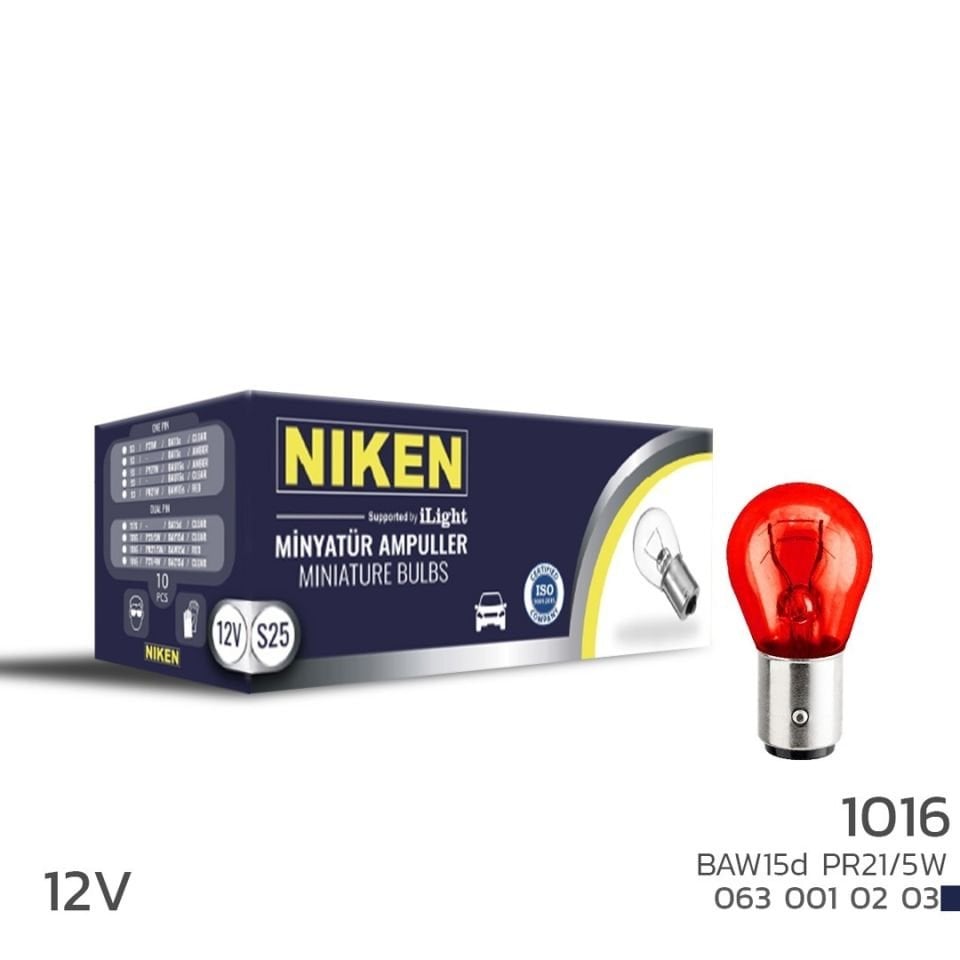Niken 1016 Ampul YT 12V (PR21/5W) Kırmızı BAW15D 10'Lu