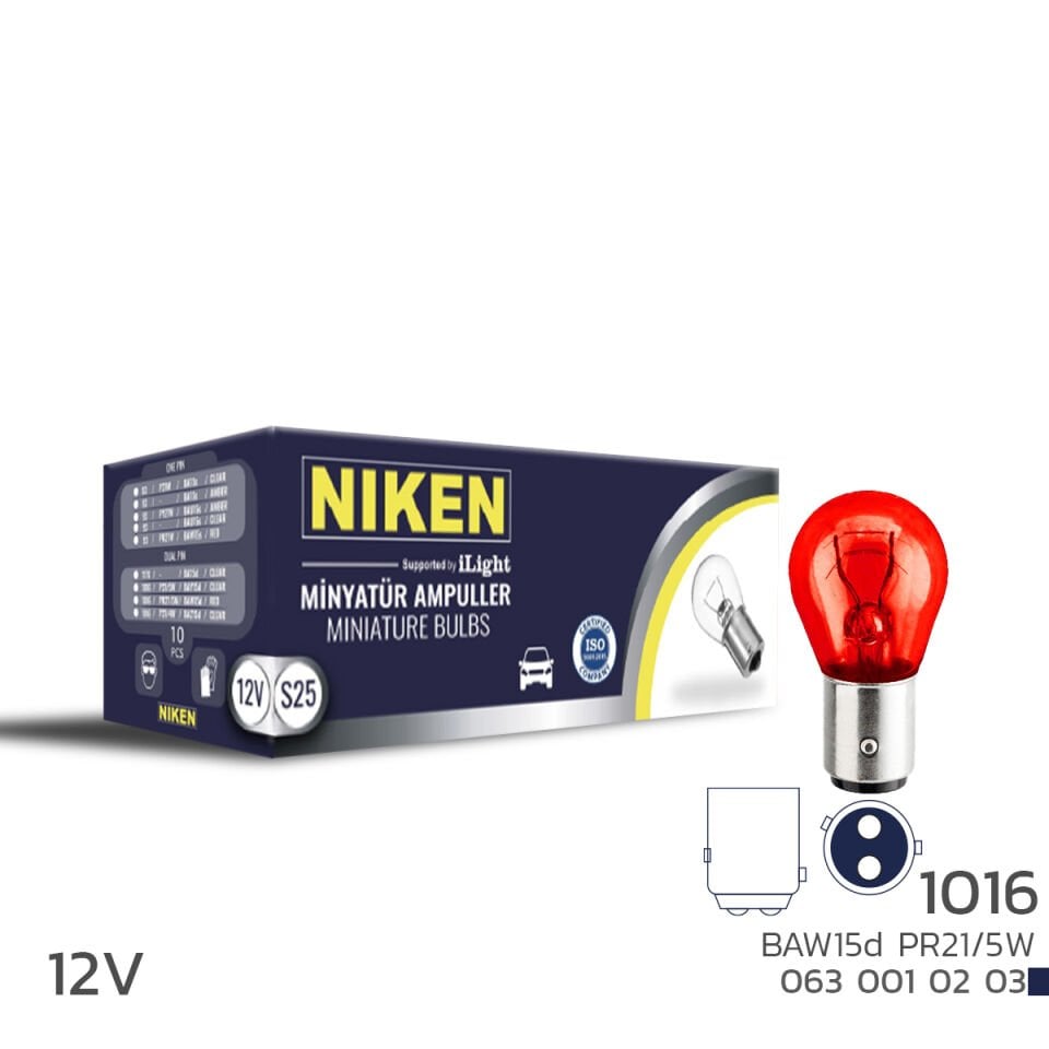 Niken 1016 Ampul YT 12V (PR21/5W) Kırmızı BAW15D 10'Lu