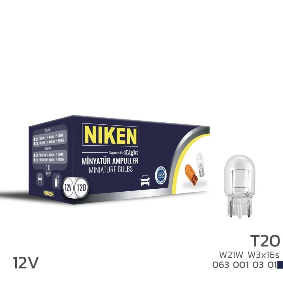 Niken 12V T20 Ampul (W21W) W3X16S 10 LU