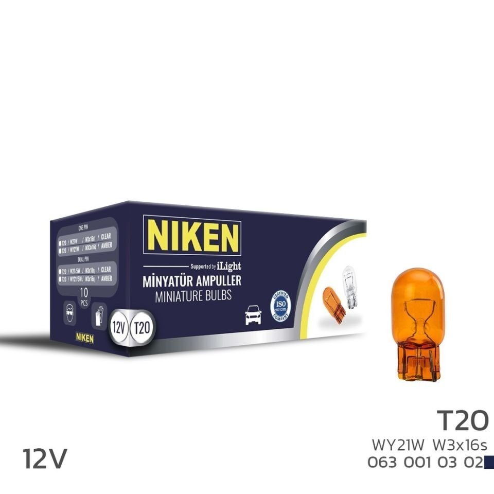Niken 12V T20 Ampul (WY21W) Amber W3X16S 10 LU