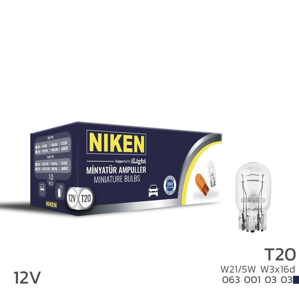 Niken T20 Ampul 12V (W21/5W) W3X16D 10'Lu