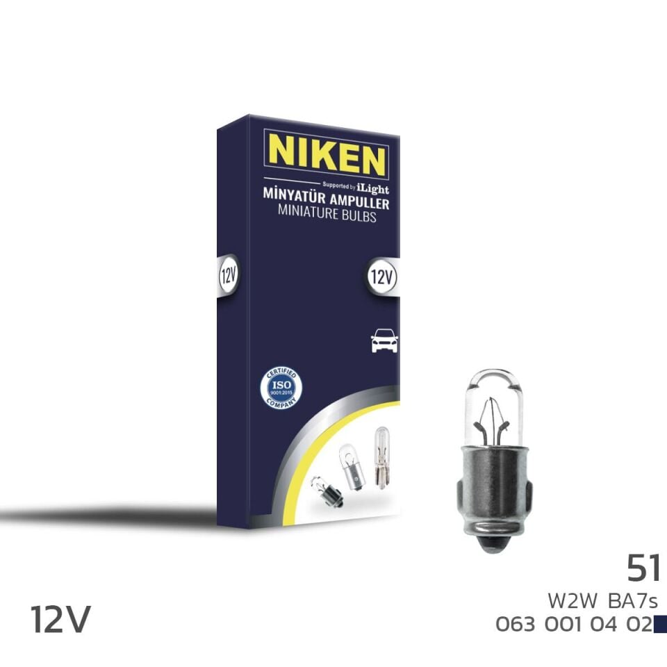 Niken 51 Ampul 12V (W2W) BA7S 10'Lu