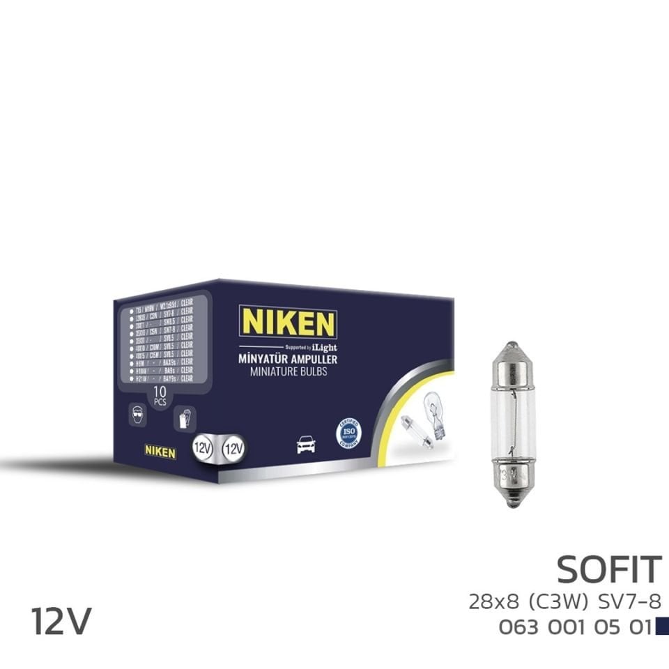 Niken Sofit Ampul 12V 28X8 (C3W) Sv7-8 10'Lu