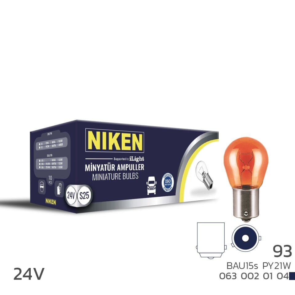 Niken 93 Ampul YT 24V (PY21W) Amber BAU15S 10'Lu