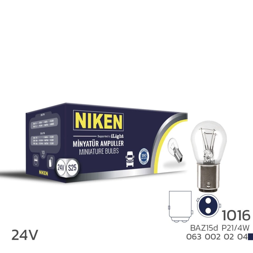 Niken 1016 Ampul YT 24V (P21/4W) BAZ15D 10'Lu
