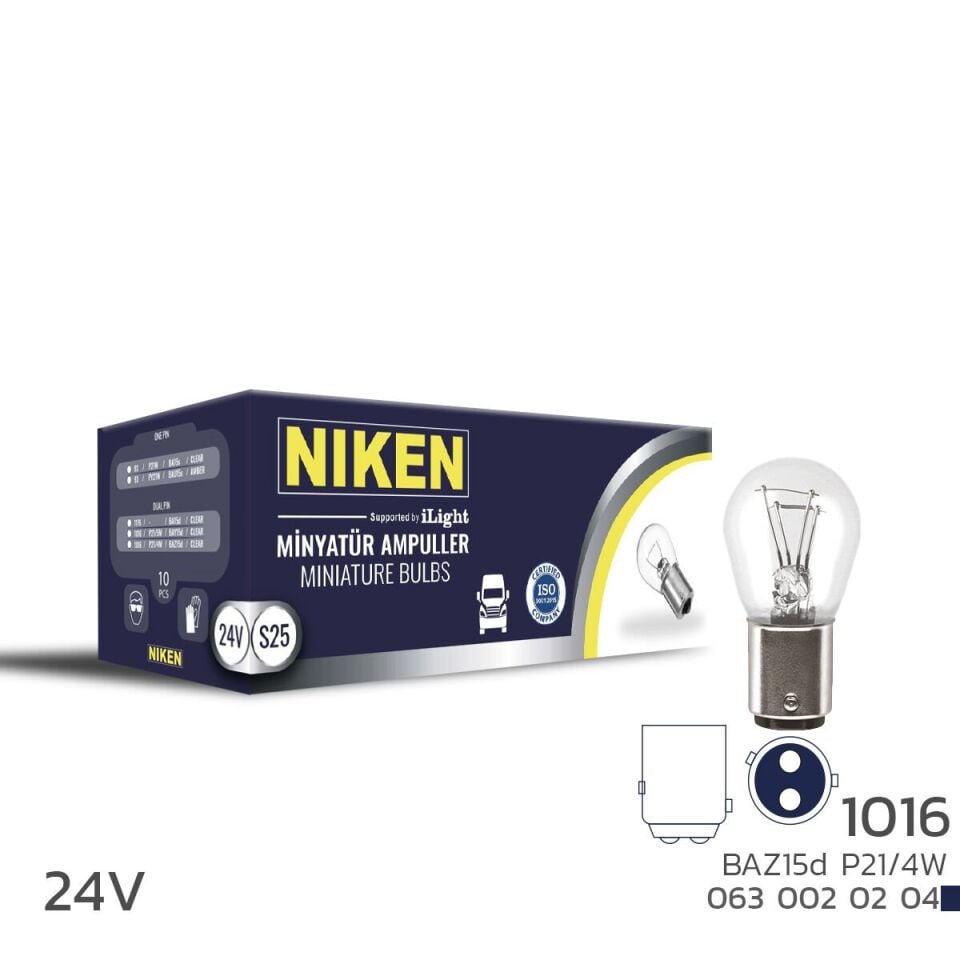 Niken 1016 Ampul YT 24V (P21/4W) BAZ15D 10'Lu
